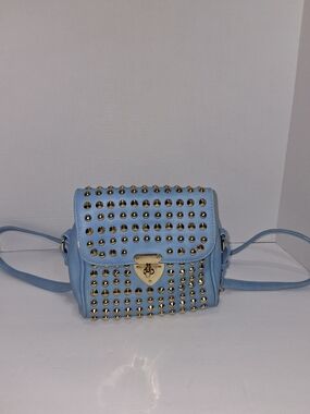 Studded Light Blue Crossbody Bag with Gold Tone Hardware